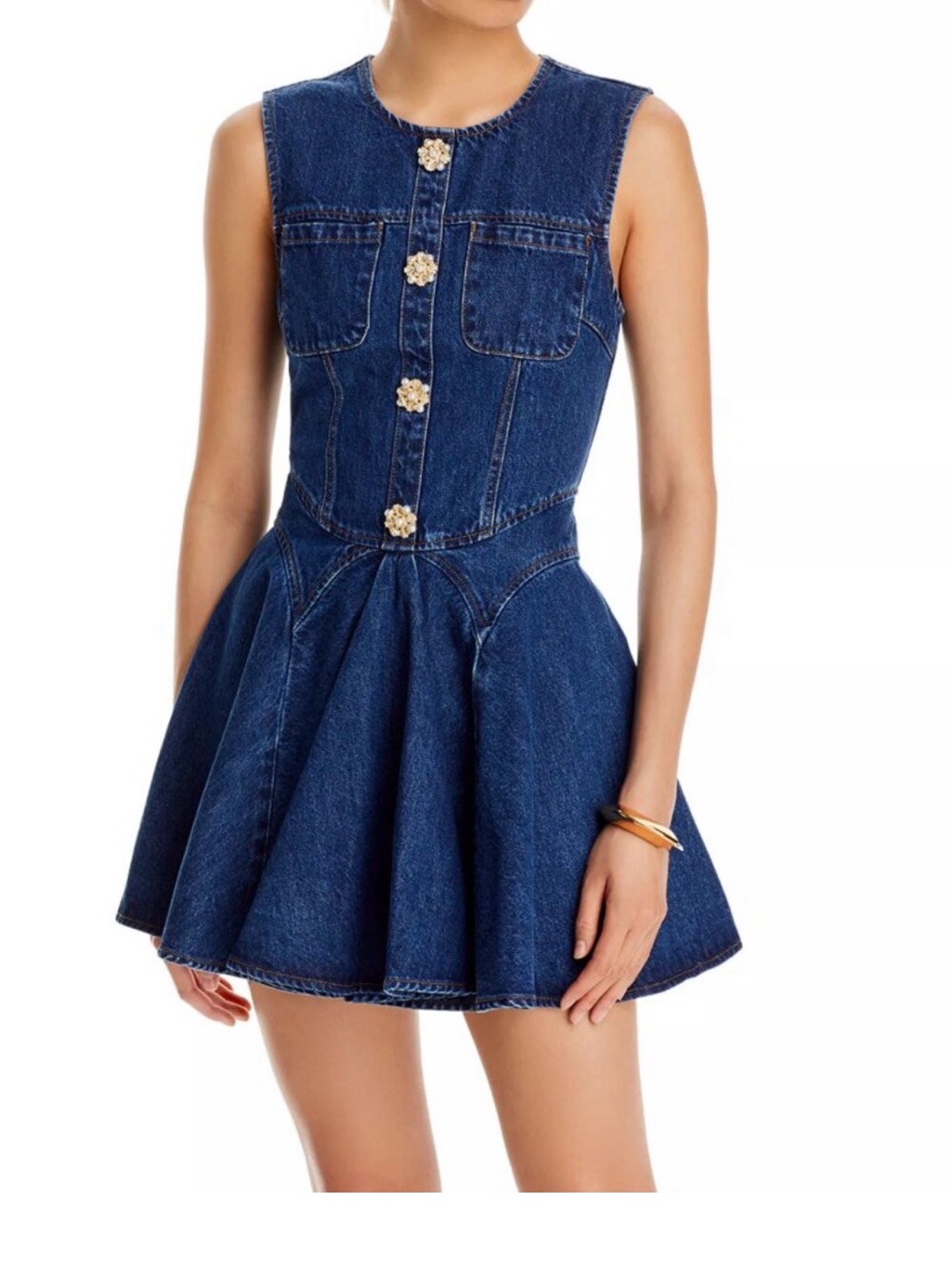 Self-Portrait Dark Blue Denim Sleeveless Fit-And-Flare Mini Dress